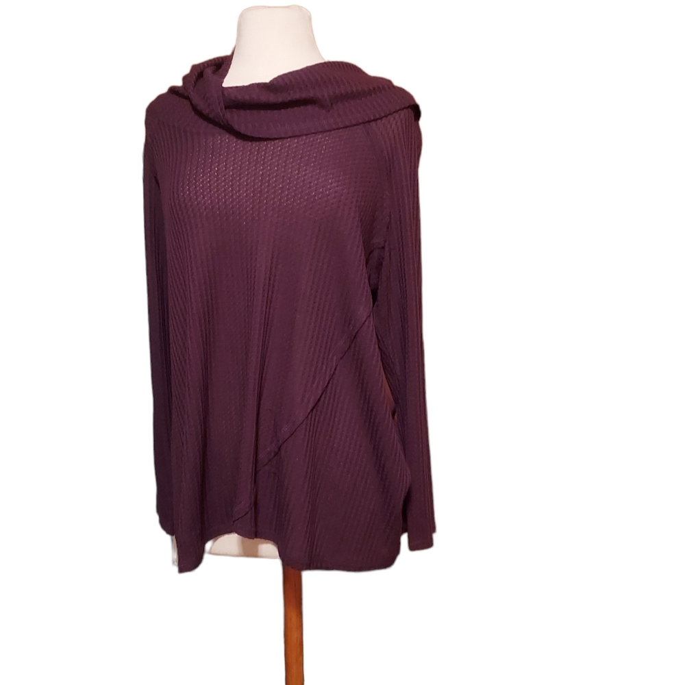 waffle knit long sleeve Sweatshirt Turtleneck Top Blouse 1X Purple Comfy…